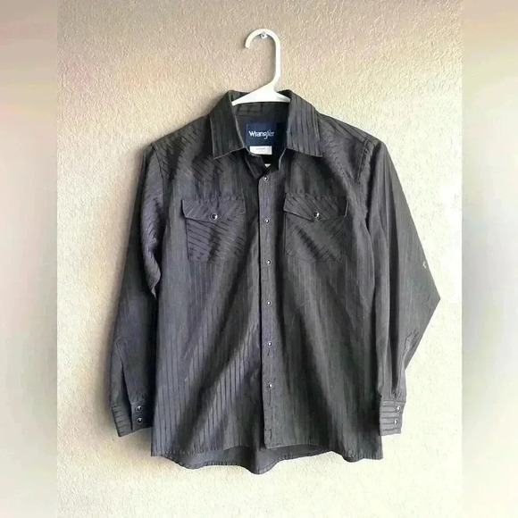 Wrangler Boys Plaid L/S Snap Shirt L 10/12 Black Stripe - Picture 1 of 7
